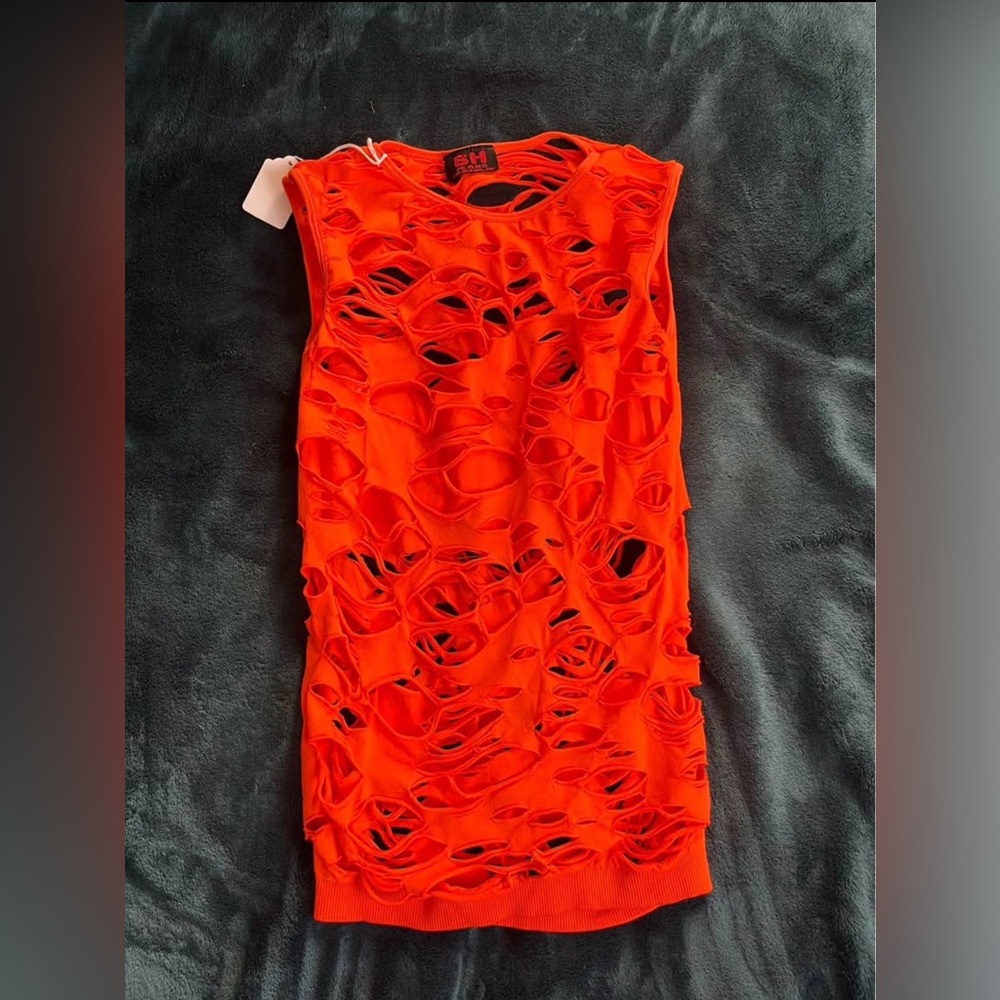Bold Orange Cutout Sleeveless Top